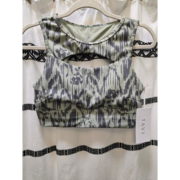 NWT Tavi Alignment sports bra sage green Cactus Ikat sweat-wicking open back M - Picture 1 of 11